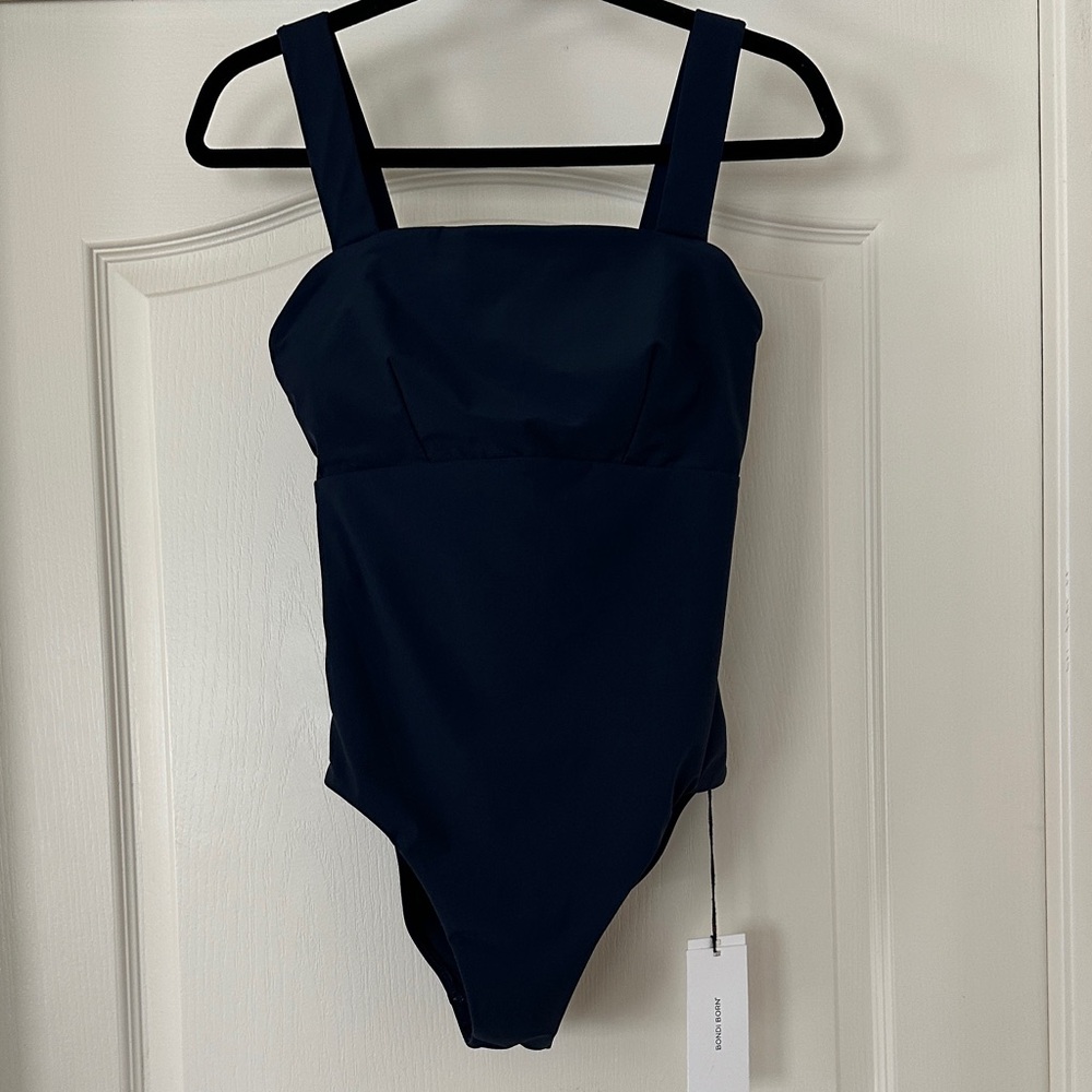 BONDI BORN Navy One-Piece Swimsuit Label Print